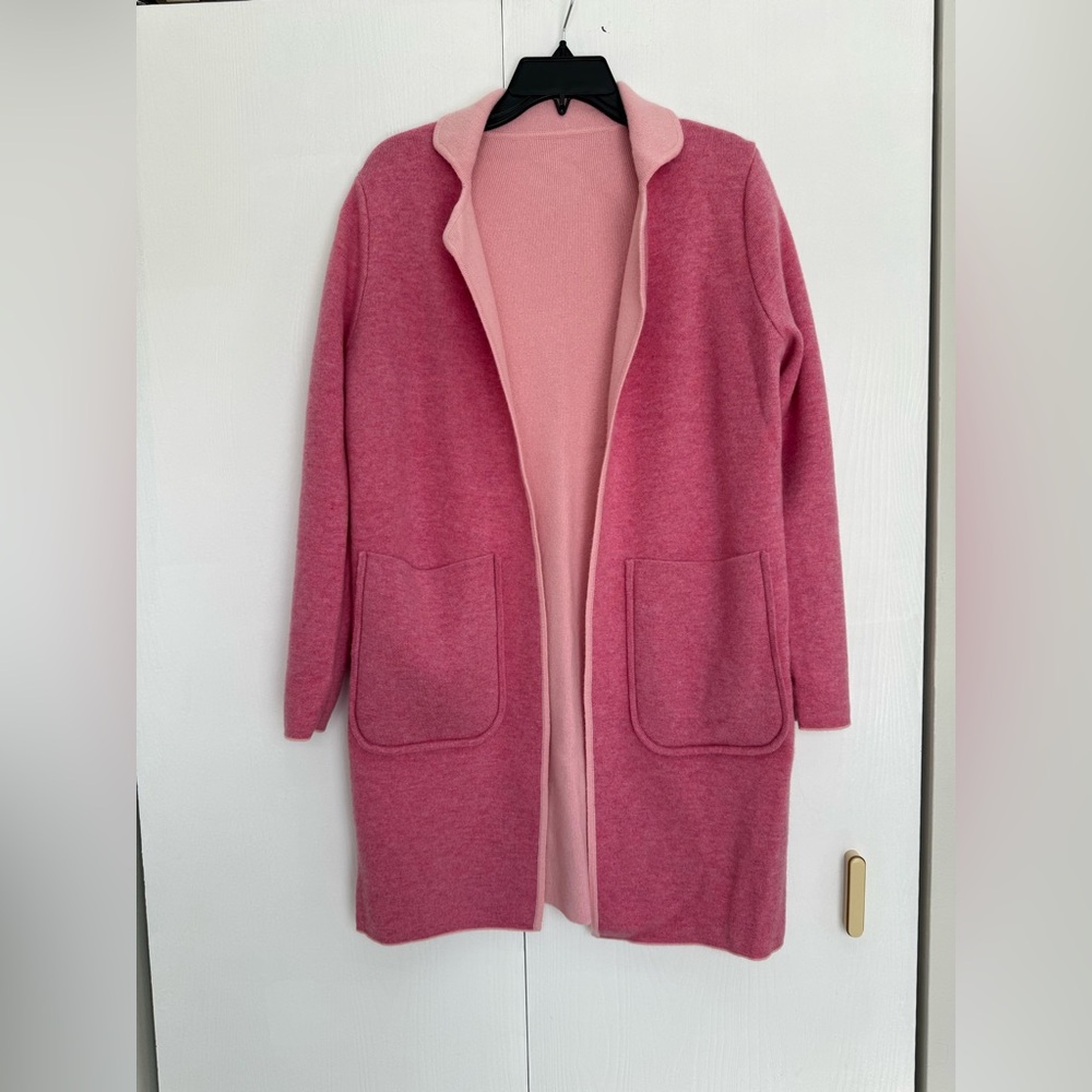 Heidi Carey Reversible 100% Mongolian Cashmere mid tights length open cardigan S